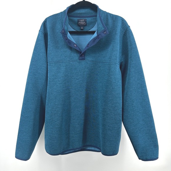 J.Crew Authentic Fleece Mens Pullover Teal Blue 1/4 Button Snap Sweater - Picture 1 of 6